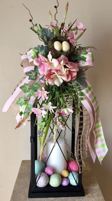 Charming Easter Lantern with Floral Accents