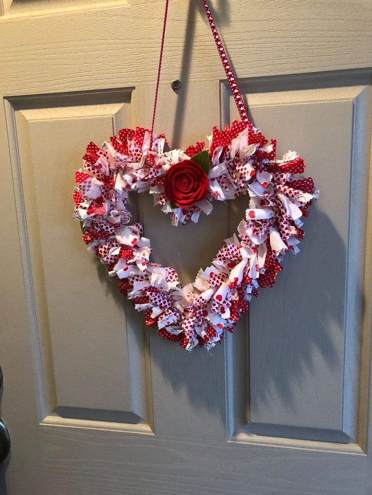 Charming Fabric Heart Wreath with Rose