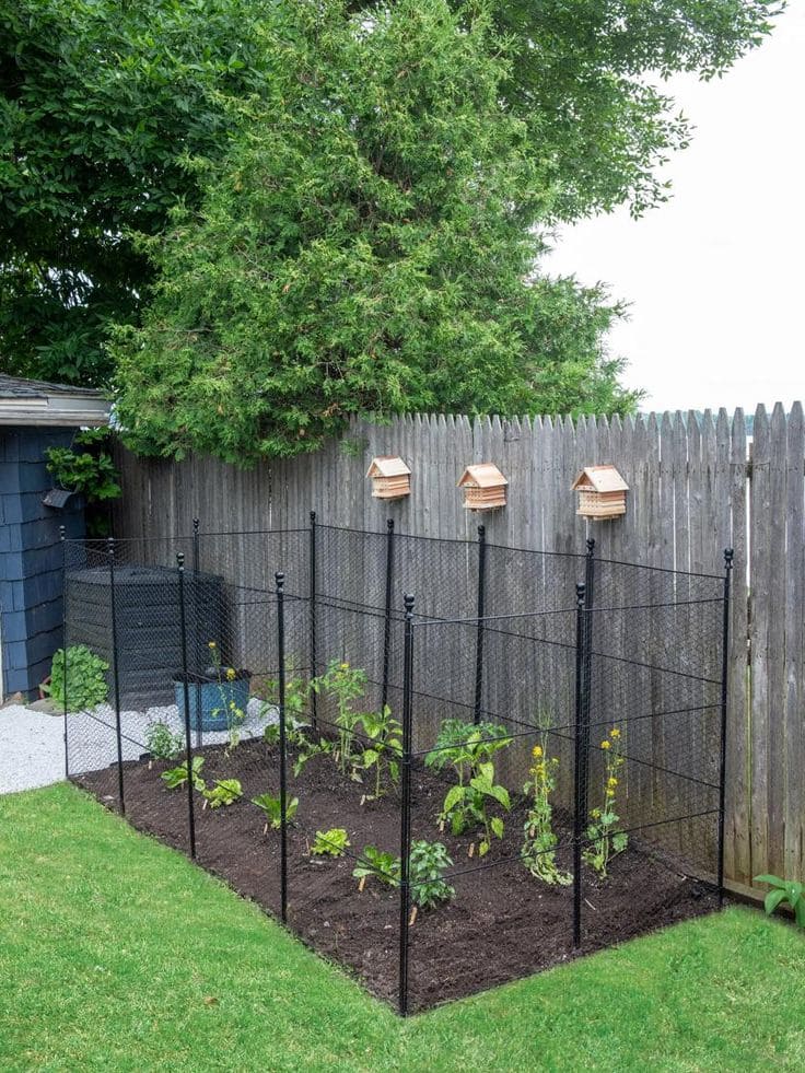 Charming Garden Enclosure with Black Wire Fence