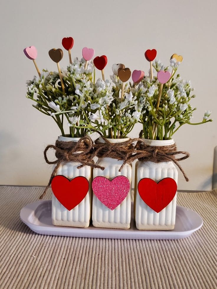 Charming Heart-Adorned Mason Jar Centerpiece