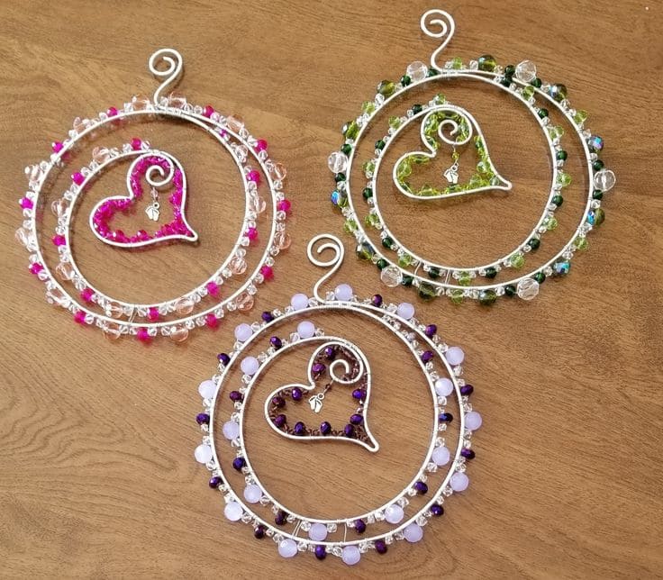 Charming Heart-Embellished Beaded Suncatcher Hoops