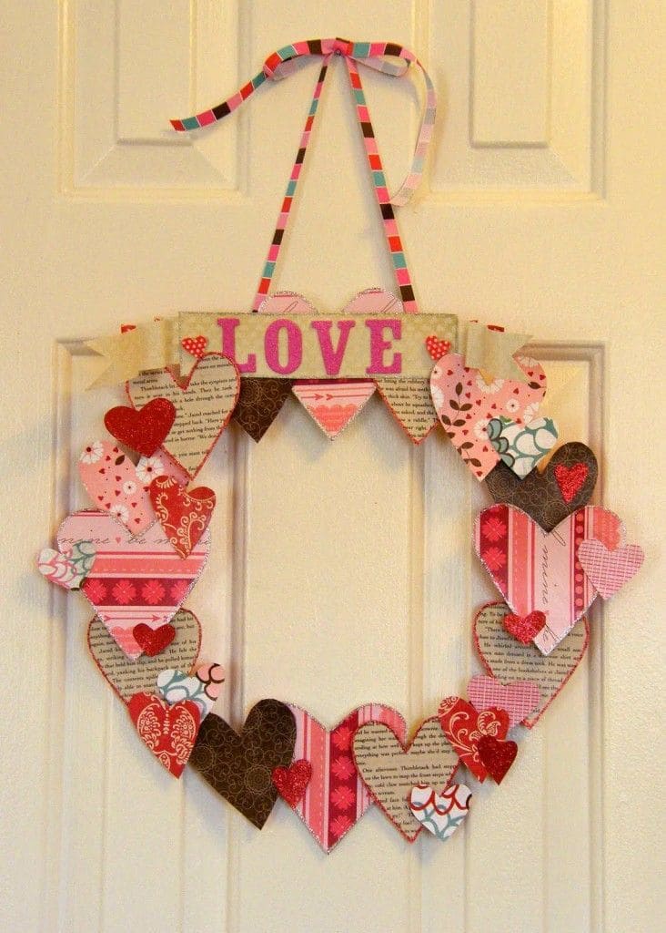 Charming Paper Heart Wreath with LOVE Banner