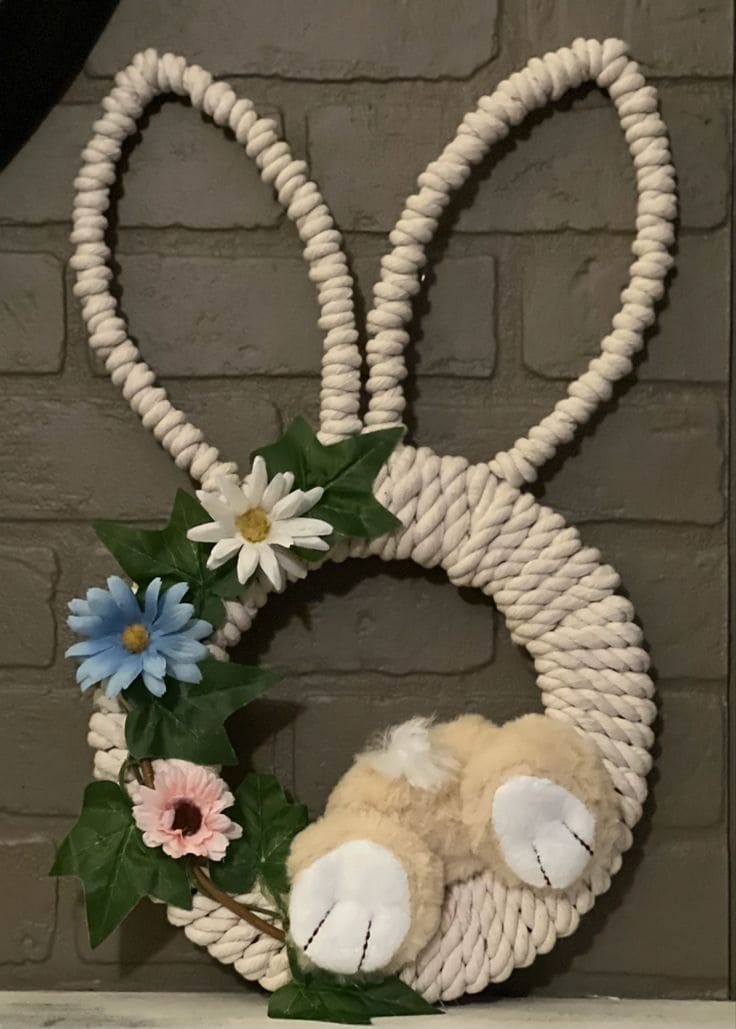 Charming Rope Bunny Wreath with Flowers