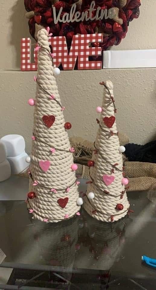 Charming Rope Valentine Trees with Heart Accents