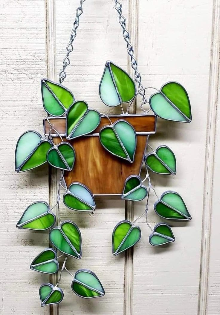 Charming Stained Glass Hanging Plant Design