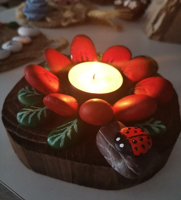 Charming Stone Flower Candle Holder