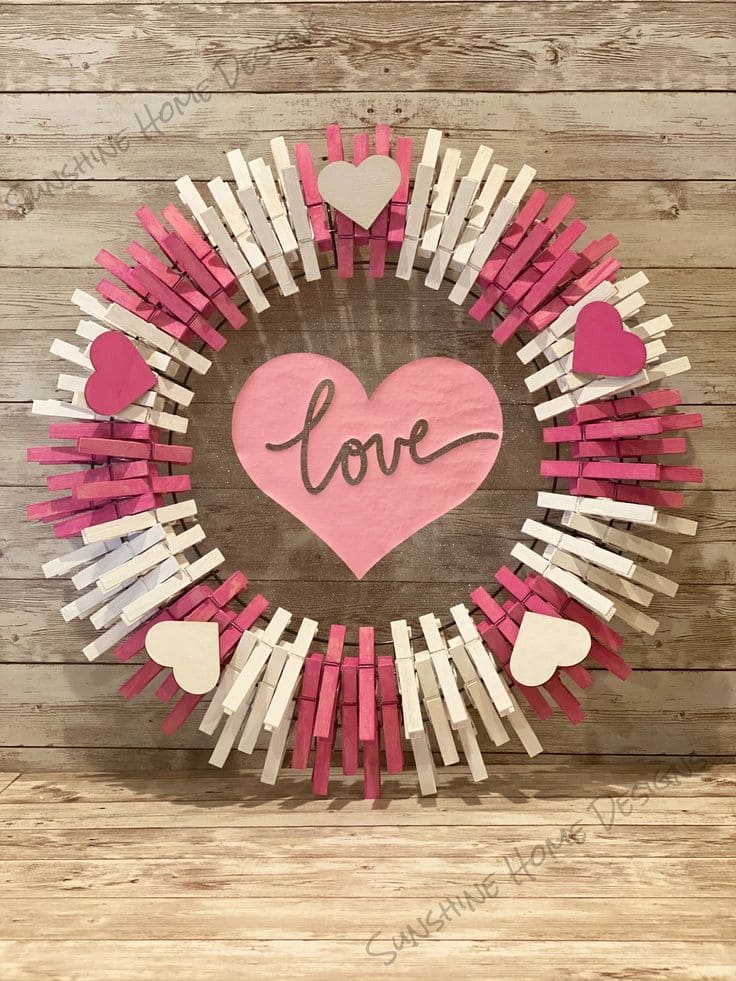 Clothespin Valentine Wreath with Hearts