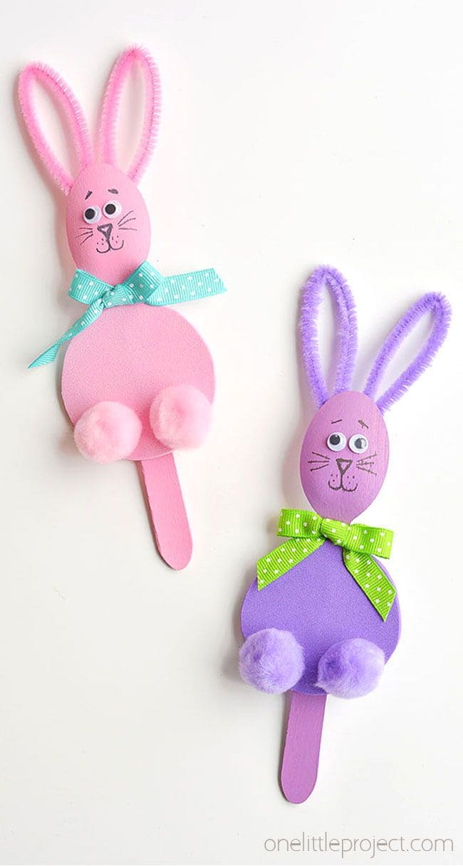 Colorful Bunny Craft Popsicle Stick Decorations