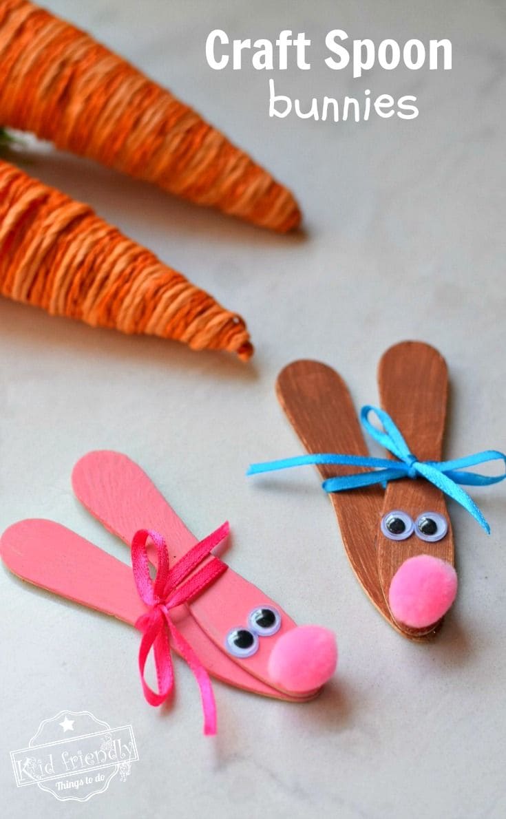 Colorful Craft Spoon Bunnies with Ribbons