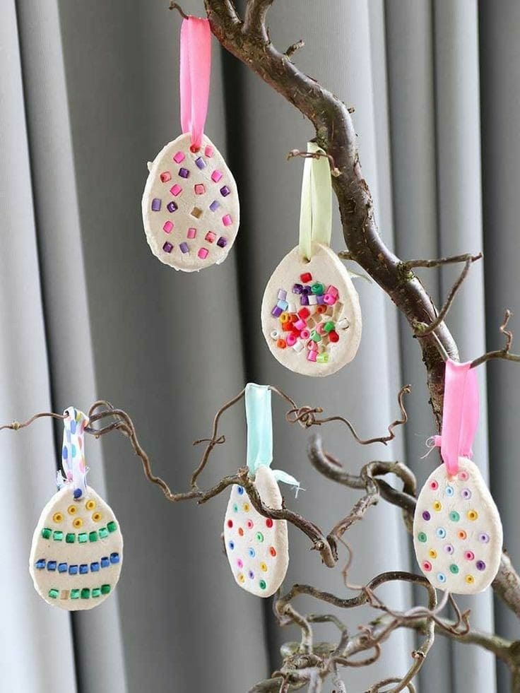 Colorful DIY Beaded Easter Ornaments on Branches