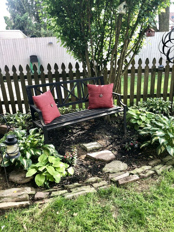 Cozy Bench Nook with Lush Hostas