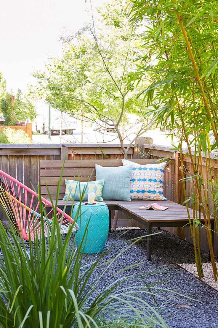 Cozy Outdoor Lounge with Vibrant Bamboo Accents