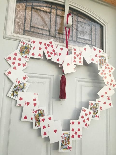 Creative Playing Card Heart Wreath with Red Hearts