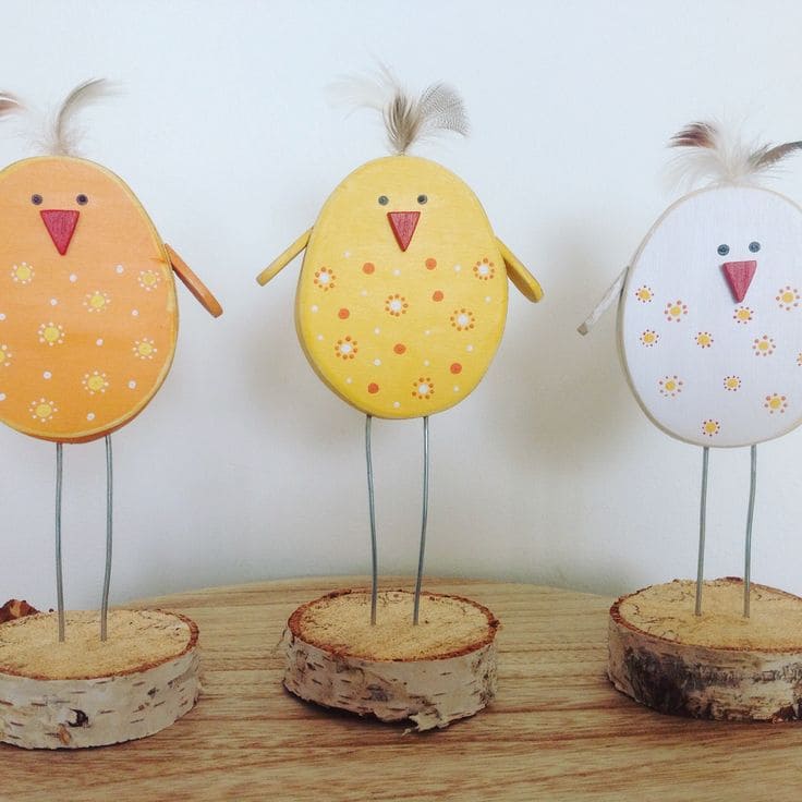 Cute Wooden Chicks with Feather Details