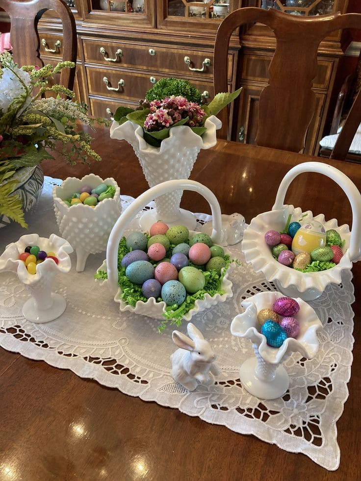 Delightful Milk Glass Easter Egg Display