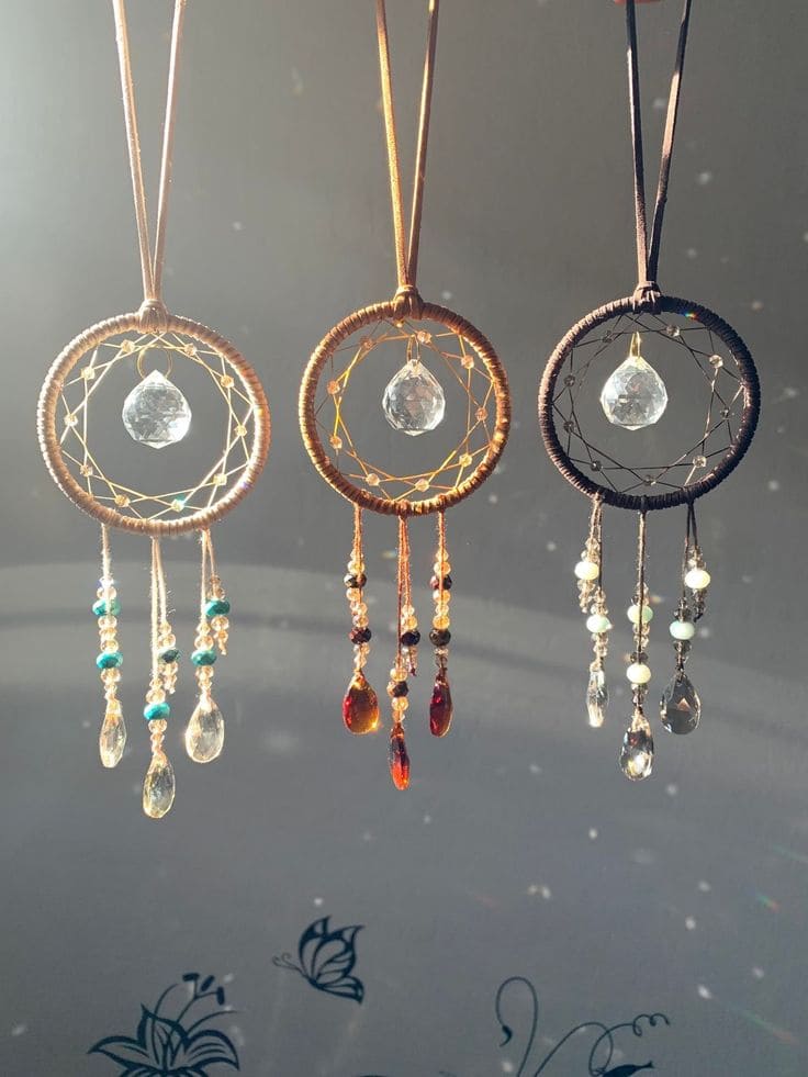 Dreamcatcher-Inspired Suncatcher with Crystals