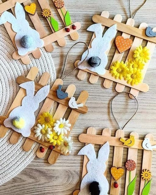 Easter Bunny Fence Craft with Popsicle Sticks