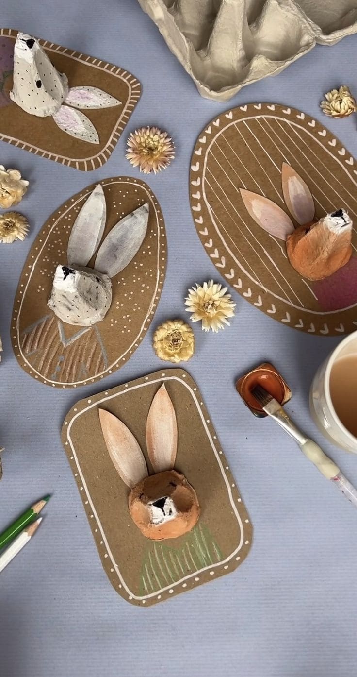 Eco-Friendly Egg Carton Bunny Cards Craft