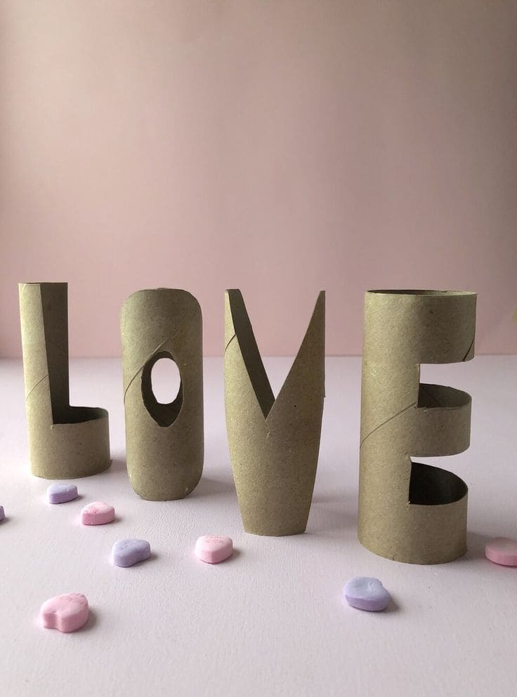 Eco-Friendly LOVE Letters from Cardboard Rolls