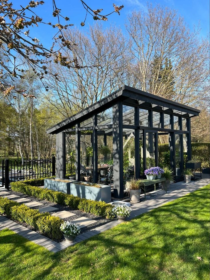 Elegant Brick-Base Greenhouse with Classic Detailing