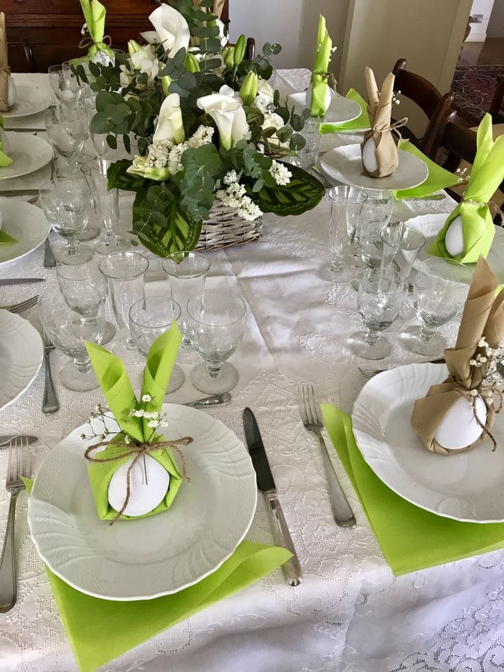 Elegant Bunny Napkin Fold Easter Table Setting