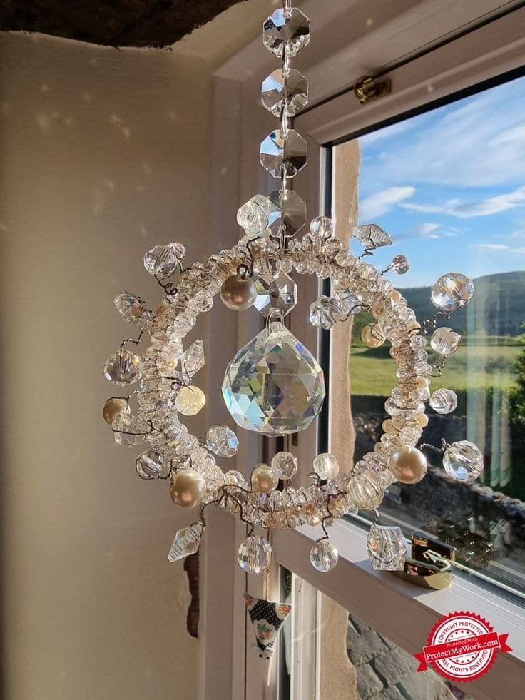 Elegant Crystal Pearl Hoop Suncatcher Art