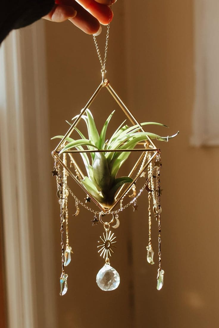 Elegant Geometric Planter Crystal Suncatcher Decor