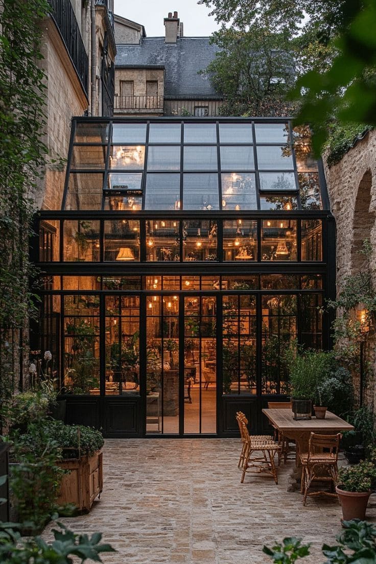 Elegant Glasshouse with Rustic Stone Charm