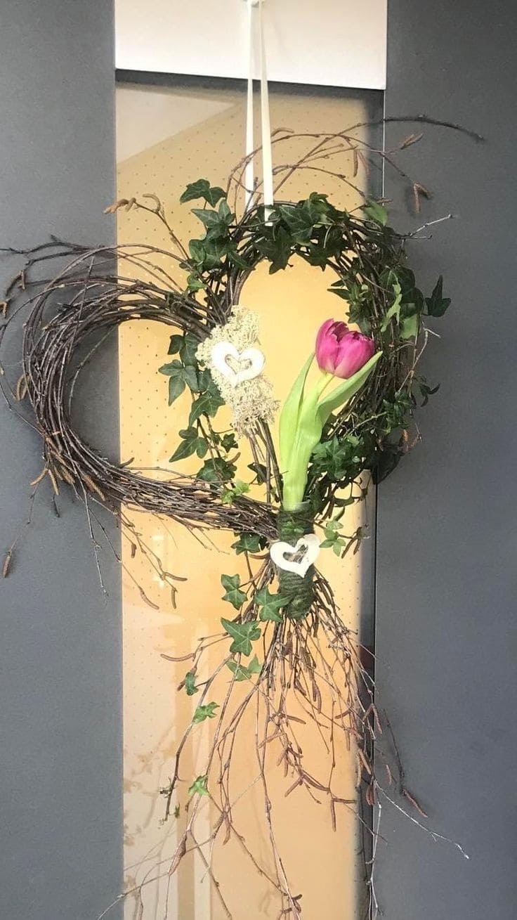 Elegant Heart-Shaped Twig Easter Wreath