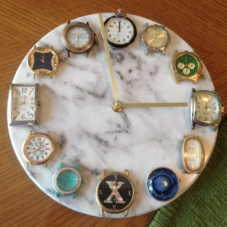 Elegant Marble Clock with Vintage Watch Faces