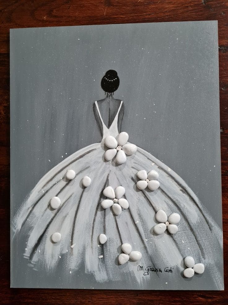 Elegant Pebble-Embellished Ballerina Artwork