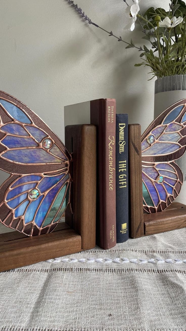 Elegant Stained Glass Butterfly Bookends