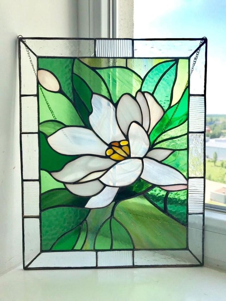 Elegant Stained Glass Magnolia Artwork