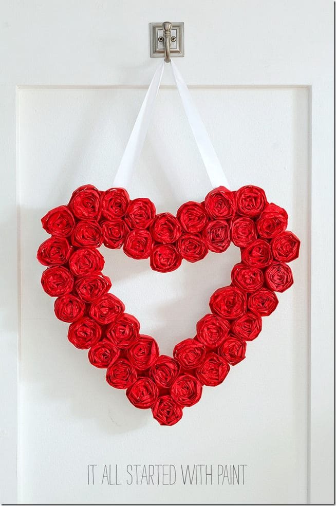 Elegant Tissue Paper Rose Heart Wreath