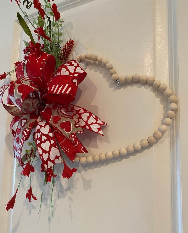 Elegant Wooden Bead Heart Wreath Design