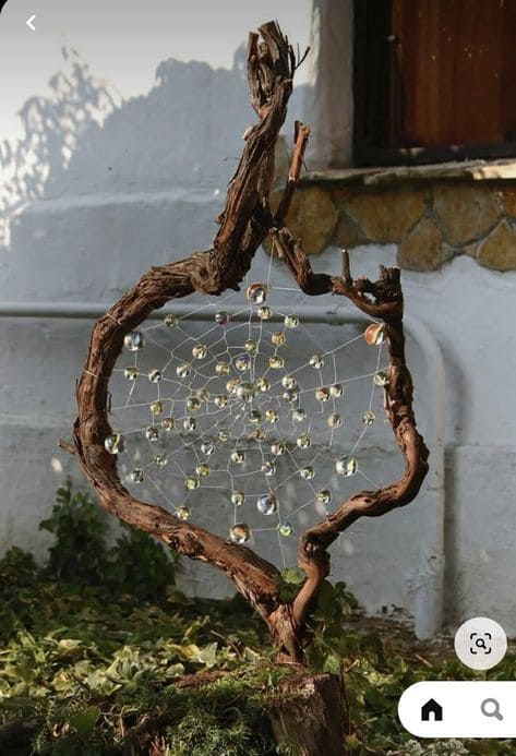 Enchanting Driftwood Crystal Spiderweb Suncatcher