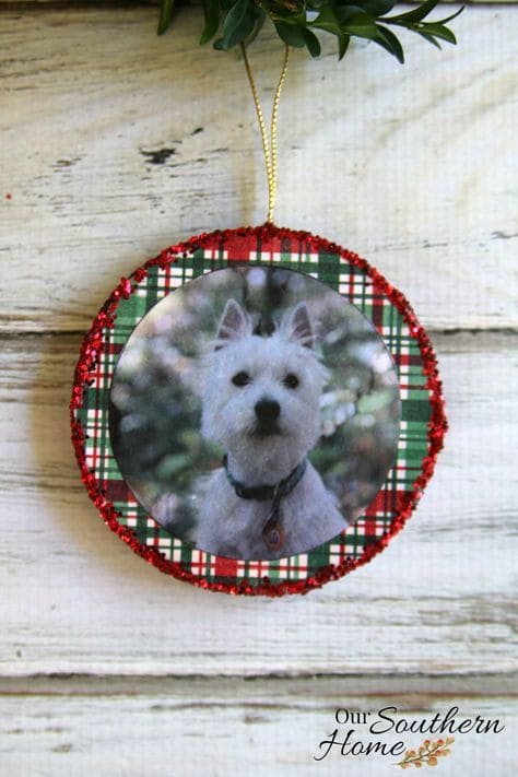 Festive Plaid Pet Memorial Photo Ornament