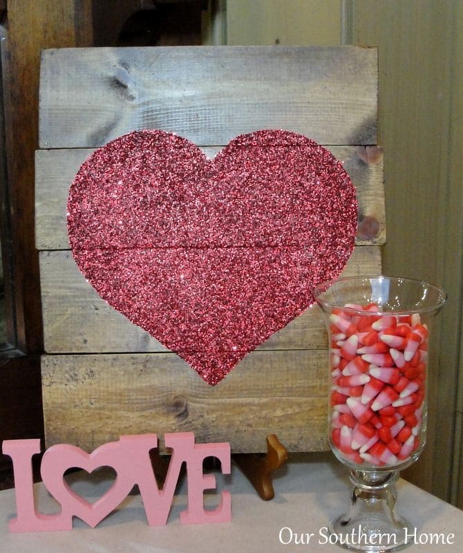 Glittering Heart Pallet Sign for Valentines Day