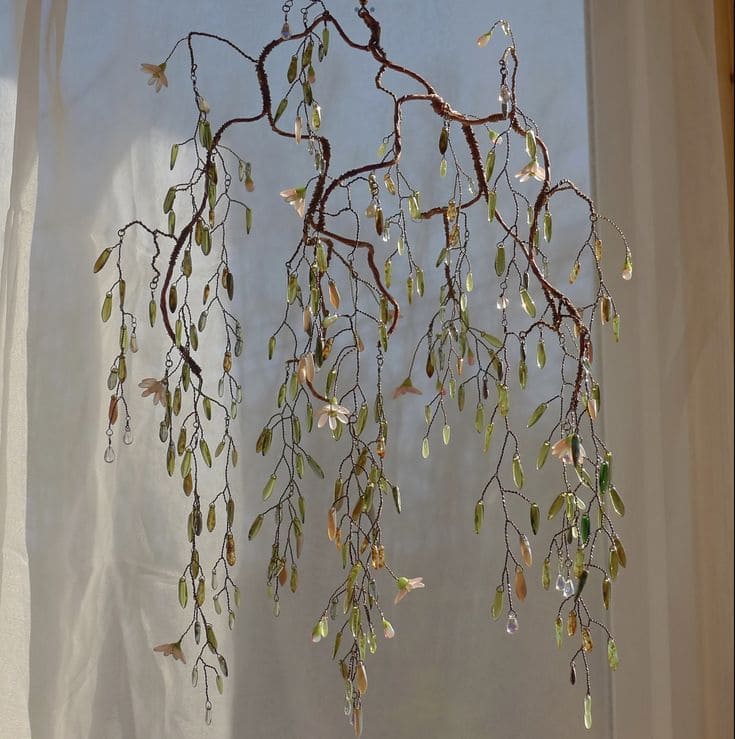 Graceful Beaded Willow Branch Suncatcher Art