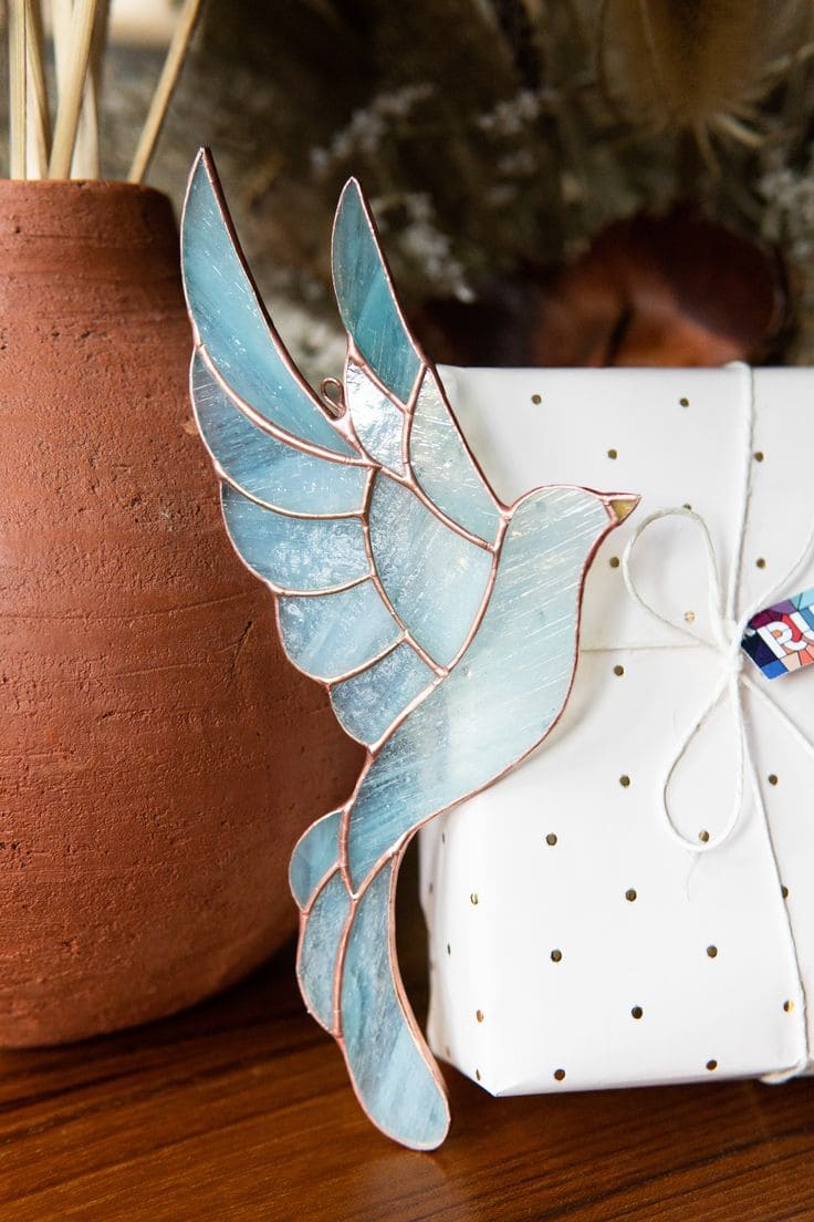 Graceful Stained Glass Dove Ornament