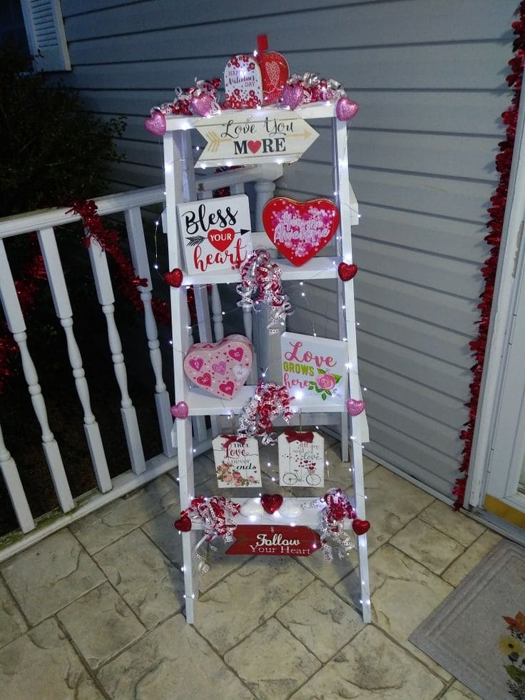 Heartfelt Valentines Ladder Shelf Decor