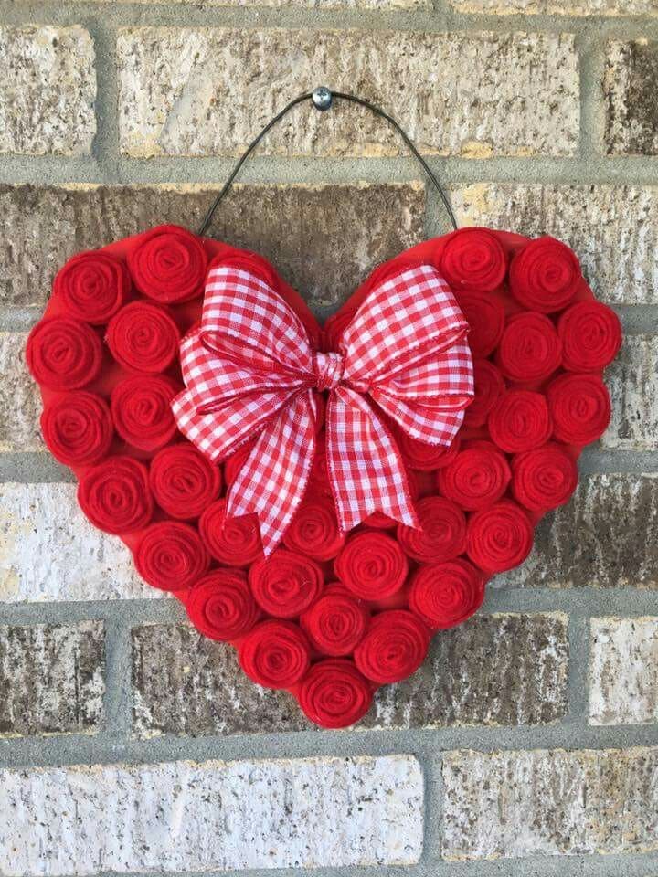 Lovely Felt Rose Heart Wreath