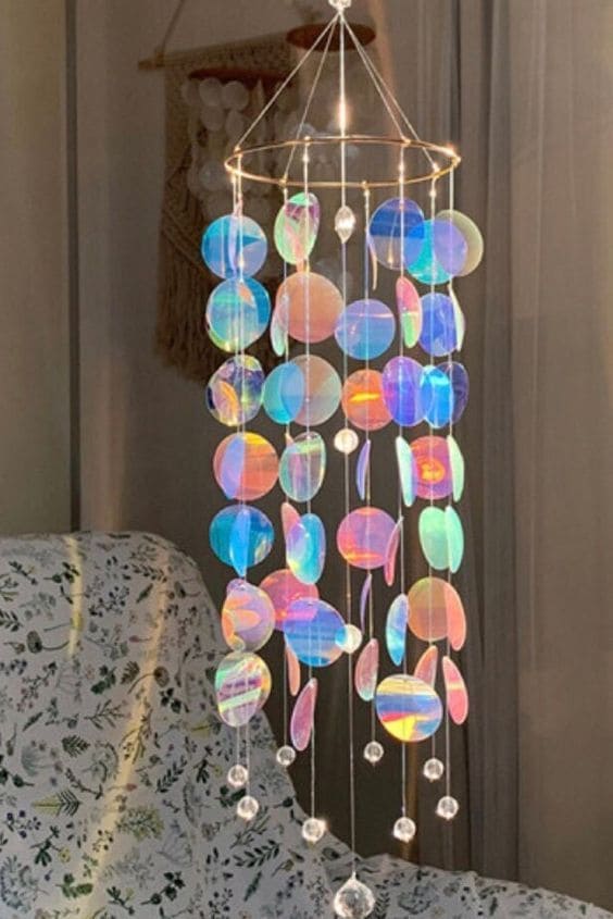 Mesmerizing Iridescent Disc and Crystal Suncatcher