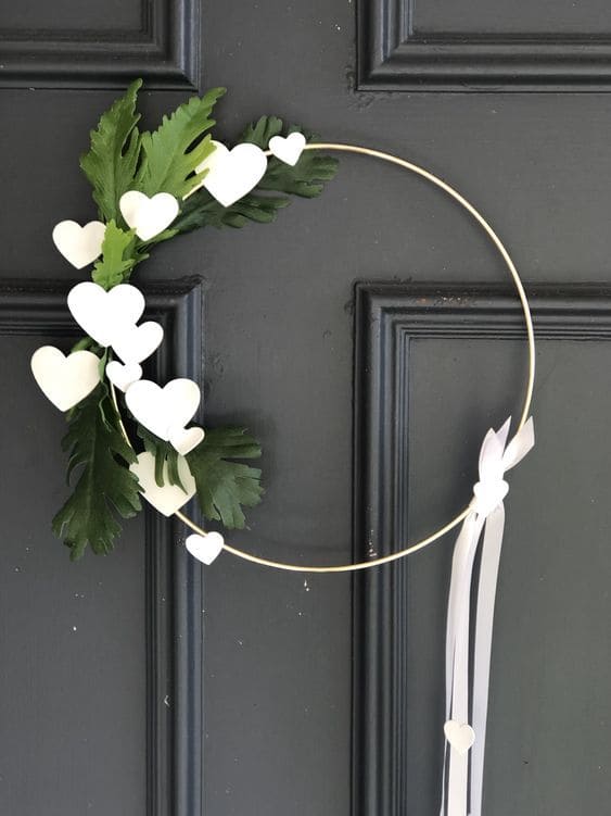 Minimalist Heart Wreath with Fresh Greenery and White Ribbon