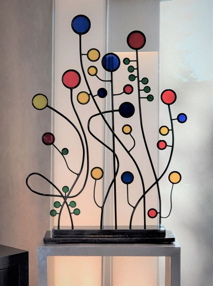 Modern Stained Glass Abstract Garden Sculpture