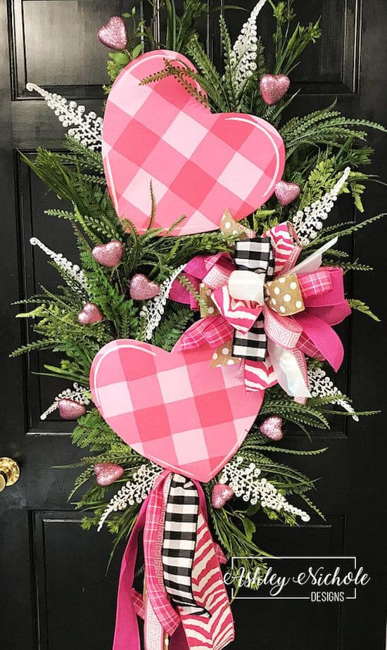 Pink Buffalo Check Heart Wreath with Elegant Ribbons