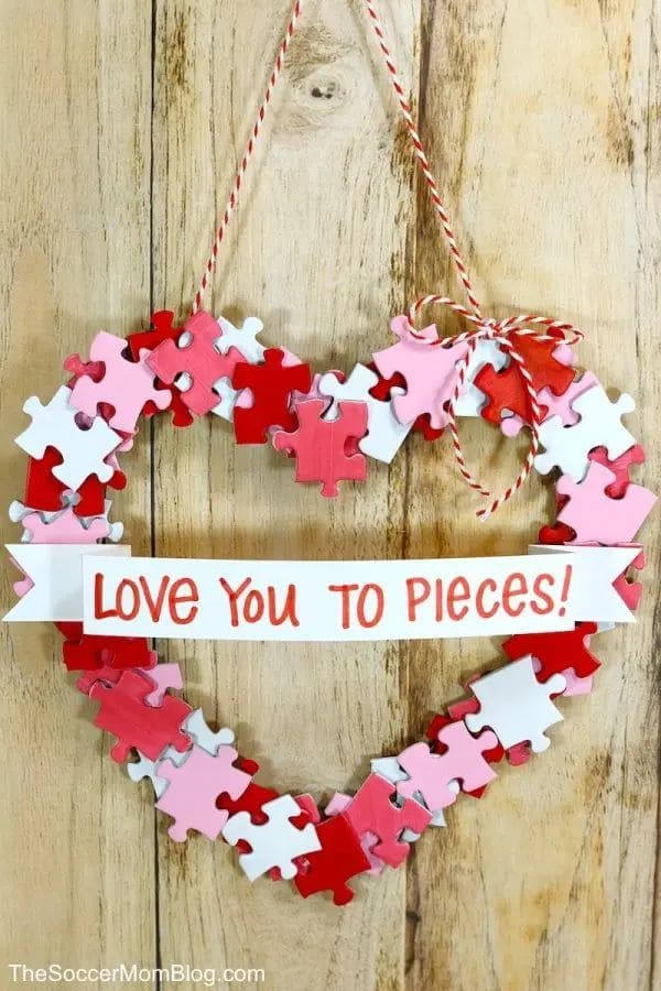 Puzzle Piece Heart Wreath with Love You to Pieces Banner