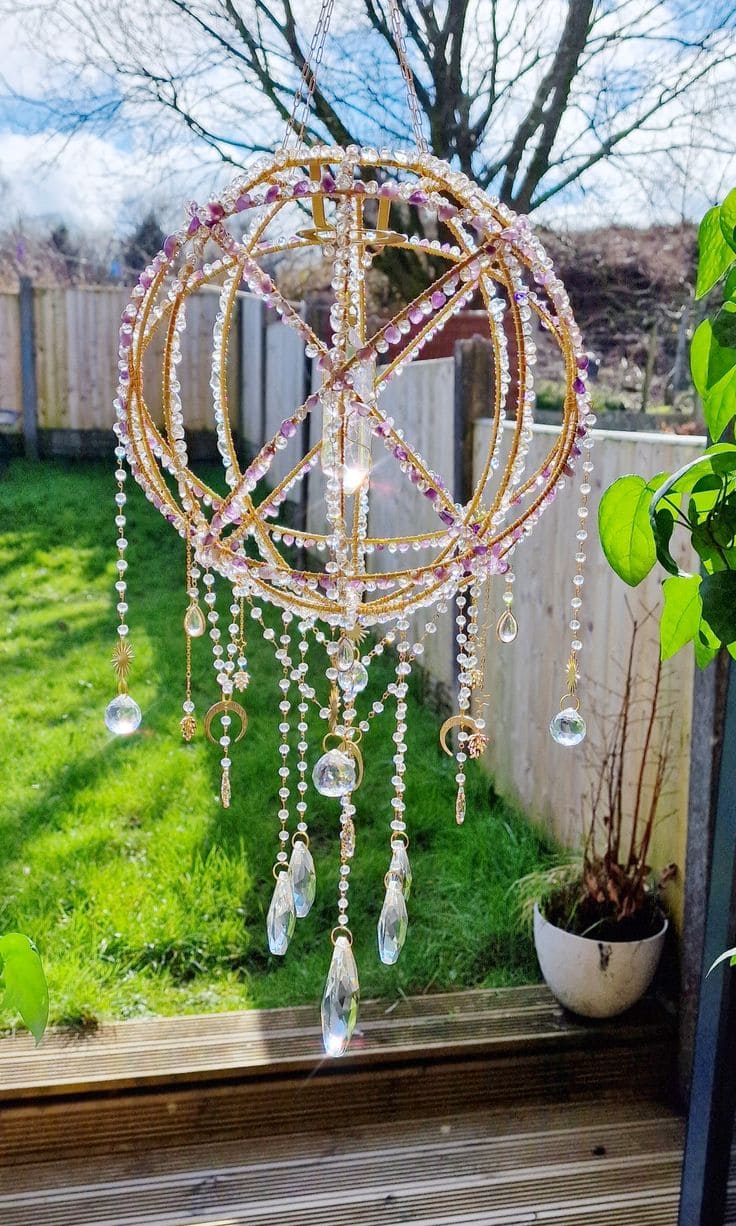 Radiant Crystal Orb Hanging Suncatcher Design