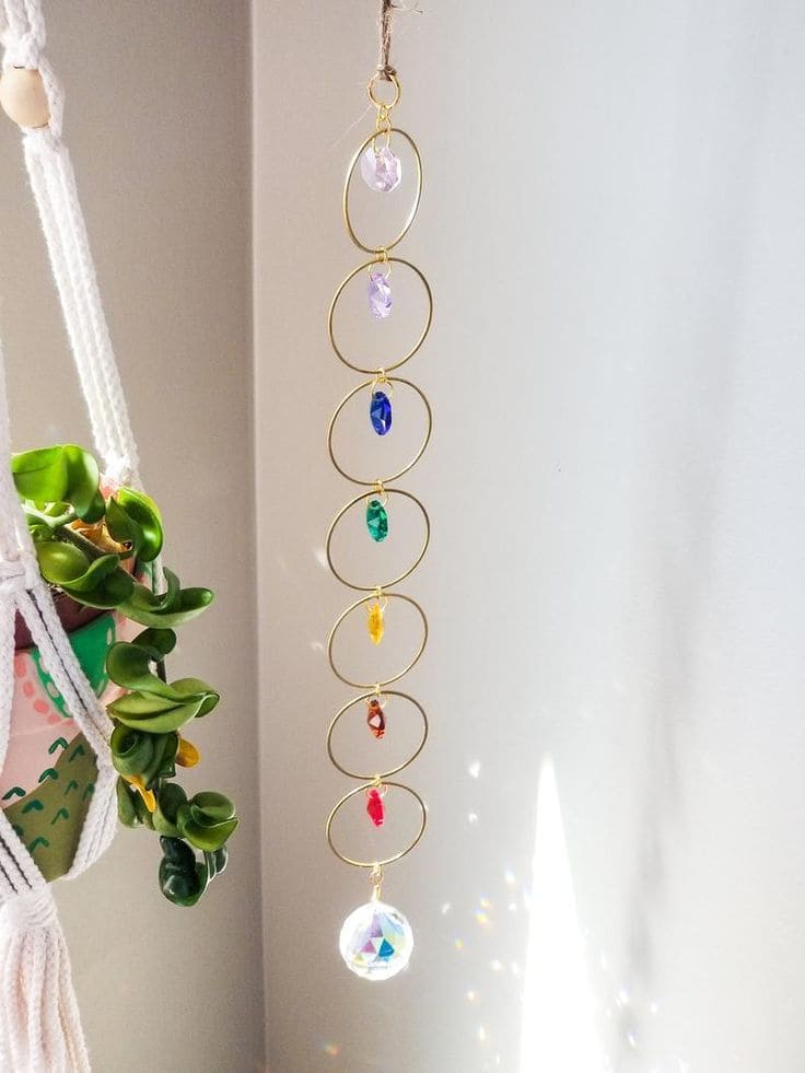 Radiant Gold Hoop Rainbow Crystal Suncatcher