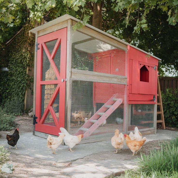 Red Barn-Inspired Chicken Coop with Cozy Details